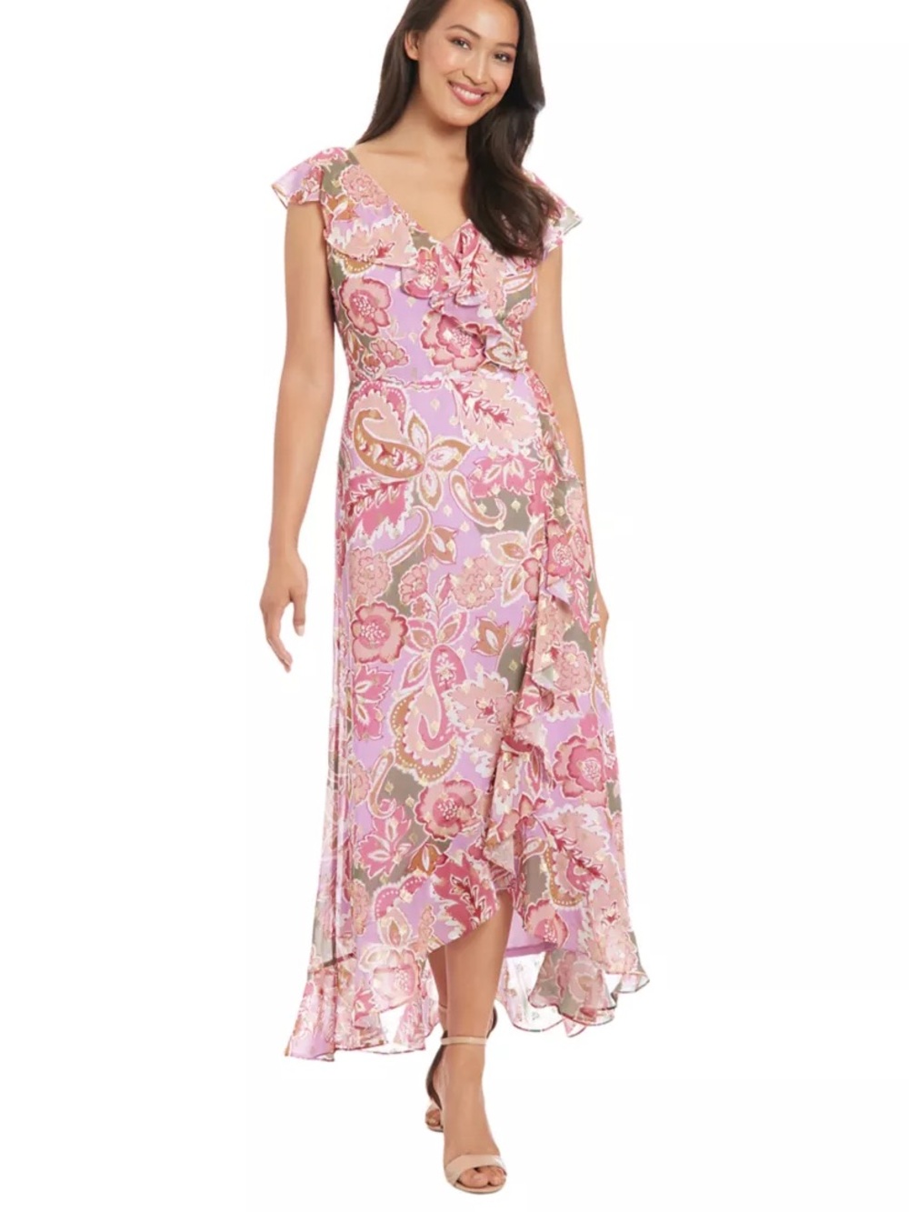 NWOT Paisley Ruffle Maxi Dress London Times-Size 10 fairy coquette cottagecore